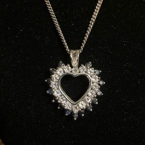 Beautiful lab created Sapphire and CZs heart pendant 925